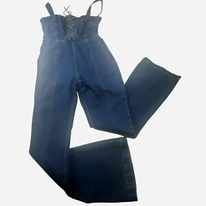 Venus Overalls Womens Size 4 Blue Navy Dark Wash Denim Jumpsuit Flared NWOT